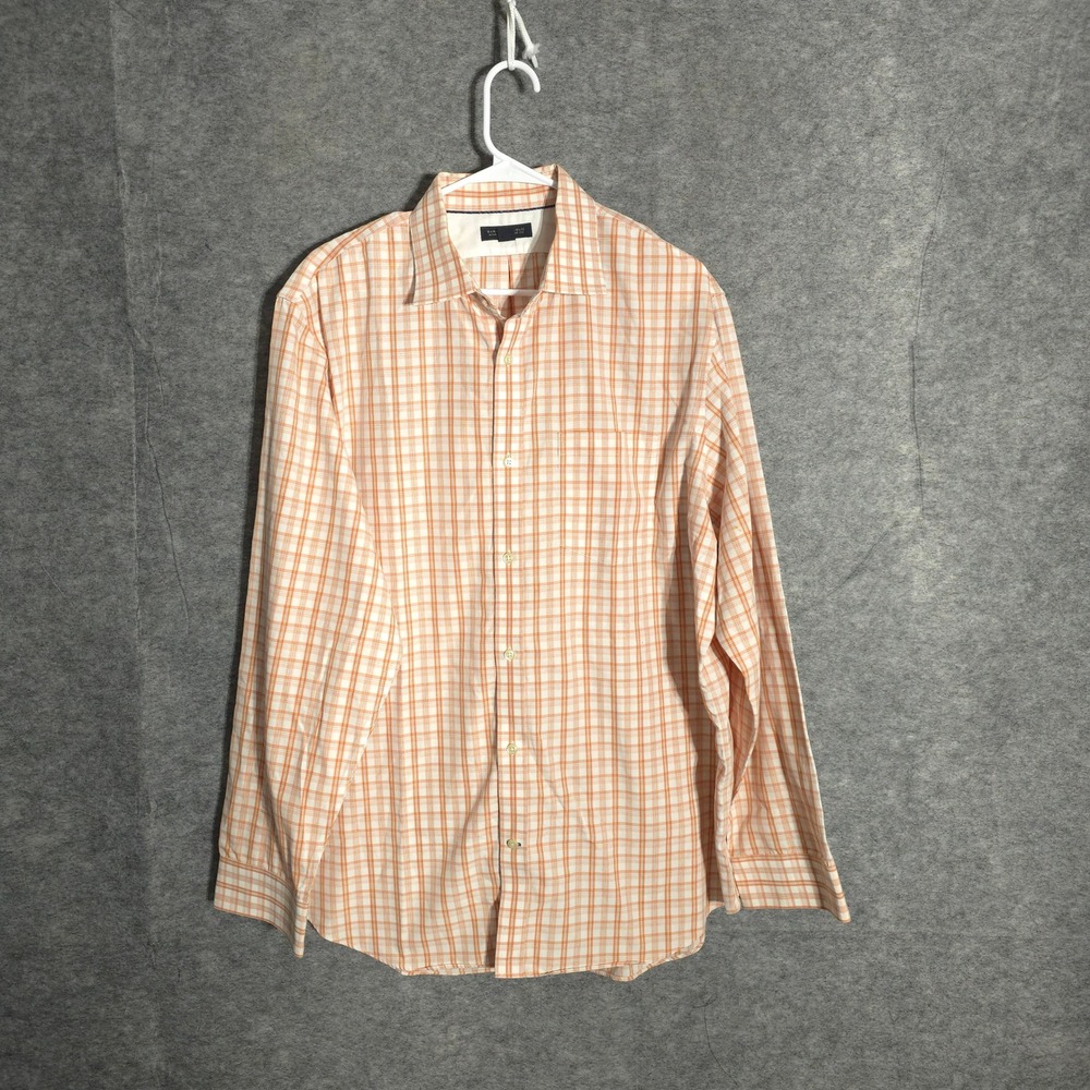 Banana Republic Shirt Mens XL Orange Plaid Non-Iron Classic Fit Cotton Button Up
